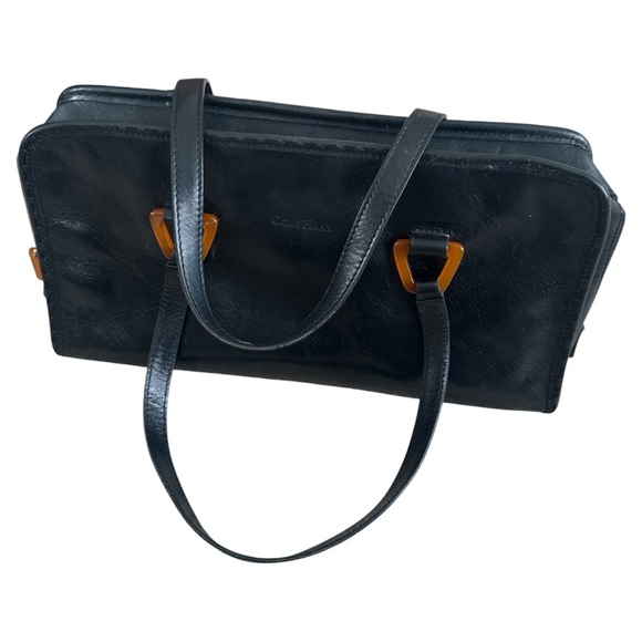 Cole Haan Handbags - Cole Haan Vintage Black Leather Satchel with Amber Resin Hardware
